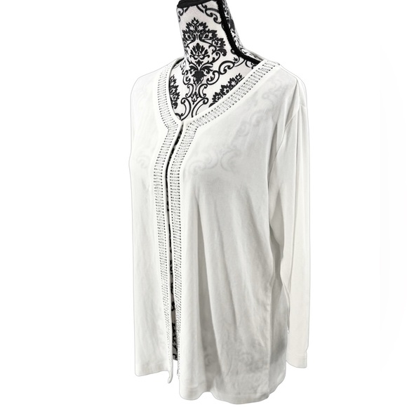 Chico's Travelers White Embellished Open Front Slinky Jacket Open Cardigan, 2 - Picture 10 of 10